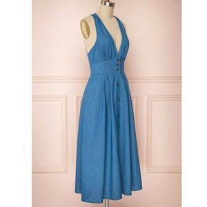 Open-back Denim Midi Sundress | Large